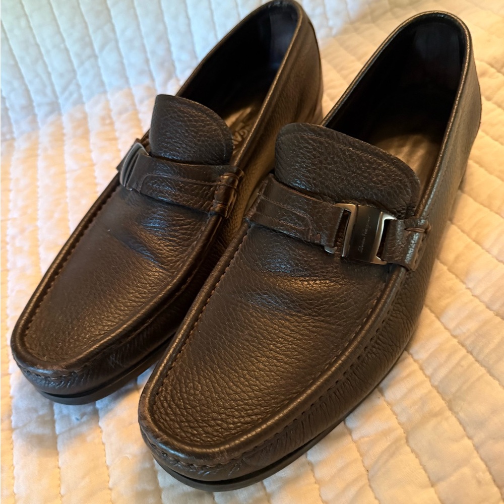 Salvatore Ferragamo Dark Brown Leather Slip-Ons